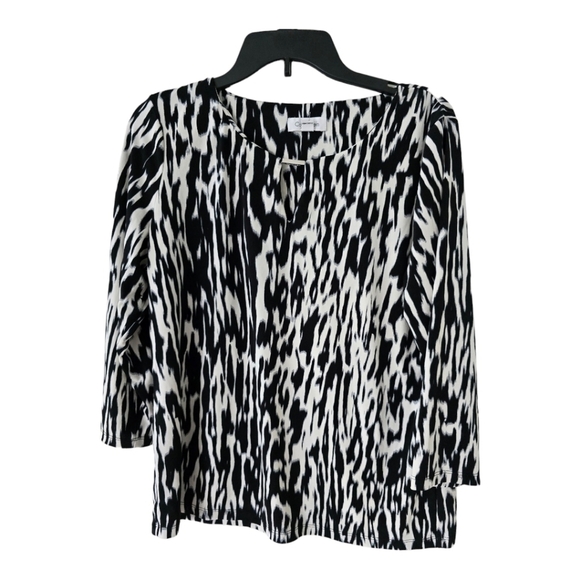 Calvin Klein Womens Zebra Print 3/4 Sleeves Blouse Sz Large Black White - Picture 1 of 9
